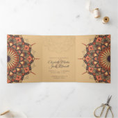 Invitation Trois Volets Contemporain Brown Peach Mandala Mariage (Intérieur)