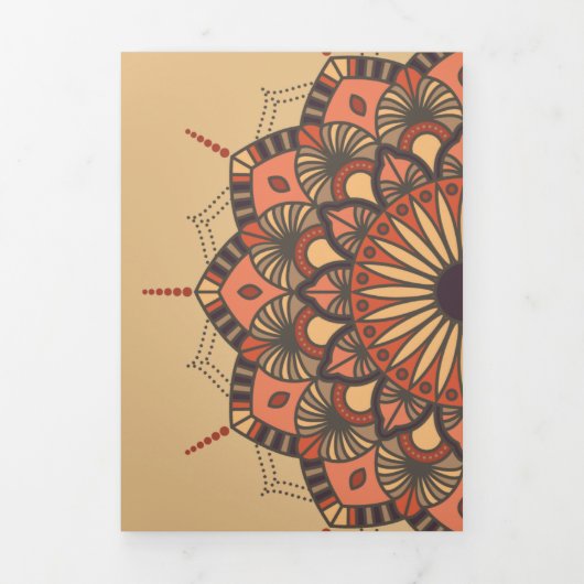 Invitation Trois Volets Contemporain Brown Peach Mandala Mariage (Page de couverture)