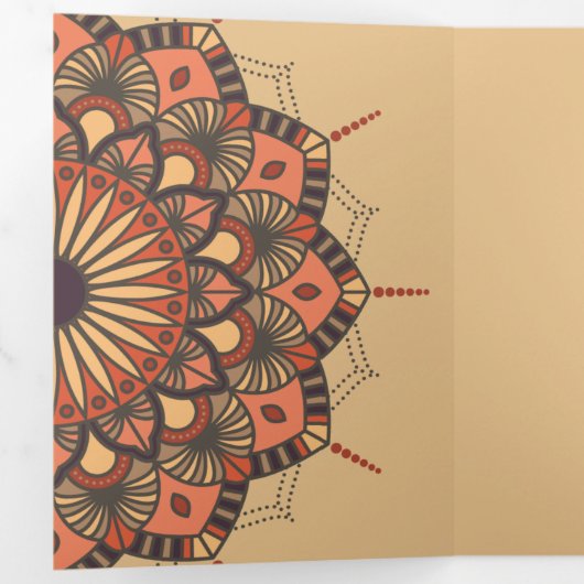 Invitation Trois Volets Contemporain Brown Peach Mandala Mariage (Intérieur en premier)