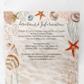 Invitation Trois Volets Coquillage tropical et corail Sandy Beach Wedding  (Intérieur en premier)