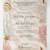 Invitation Trois Volets Coquillage tropical et corail Sandy Beach Wedding  (Intérieur au milieu)