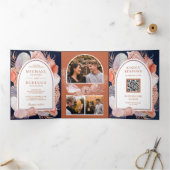 Invitation Trois Volets Coquillages Rustiques Thème Marin Code QR Mariage (Intérieur)