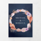 Invitation Trois Volets Coquillages Rustiques Thème Marin Code QR Mariage (Page de couverture)