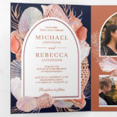 Invitation Trois Volets Coquillages Rustiques Thème Marin Code QR Mariage (Intérieur en premier)