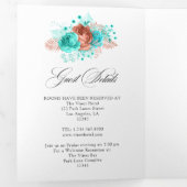 Invitation Trois Volets Corail vivant et Mariage Turquoise (Intérieur en premier)