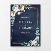 Invitation Trois Volets Coton Eucalyptus tout en un Mariage bleu marine (Page de couverture)