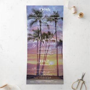 Invitation Trois Volets Coucher de soleil sur un palmier tropical