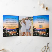 Invitation Trois Volets Coucher de soleil tropical sur la plage Photo Code (Intérieur)
