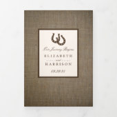 Invitation Trois Volets Country Rustic Horseshoe Sur Burlap Mariage (Page de couverture)