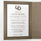 Invitation Trois Volets Country Rustic Horseshoe Sur Burlap Mariage (Intérieur en premier)