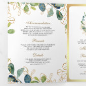 Invitation Trois Volets Couronne de Eucalyptus en Or Rustique QR Code Mari (Intérieur en premier)