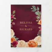 Invitation Trois Volets Couronne de fleurs terreuses Code QR Mariage Borde (Page de couverture)