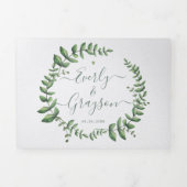 Invitation Trois Volets Couronne de mariage tri Boho Green Leaf Olive Gree (Page de couverture)