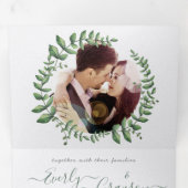 Invitation Trois Volets Couronne de mariage tri Boho Green Leaf Olive Gree (Intérieur en premier)