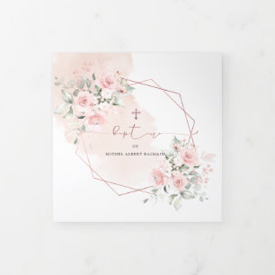 Invitation Trois Volets Couronne de Rose Aquarelle, Bapteme