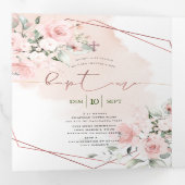 Invitation Trois Volets Couronne de Rose Aquarelle, Bapteme (Intérieur en premier)