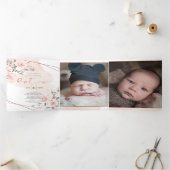 Invitation Trois Volets Couronne de Rose Aquarelle, Bapteme (Intérieur)