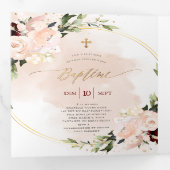 Invitation Trois Volets Couronne de Roses Aquarelle, Bapteme (Intérieur en premier)