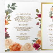 Invitation Trois Volets Couronne florale rustique et terreuse, code QR de (Intérieur en premier)