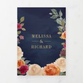 Invitation Trois Volets Couronne florale rustique terreuse QR Code mariage (Page de couverture)
