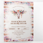 Invitation Trois Volets Crâne de vache floral rustique de Boho occidental (Intérieur en premier)