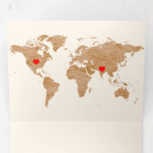 Invitation Trois Volets Cream Bronze World Map All in One Wedding (Intérieur en premier)