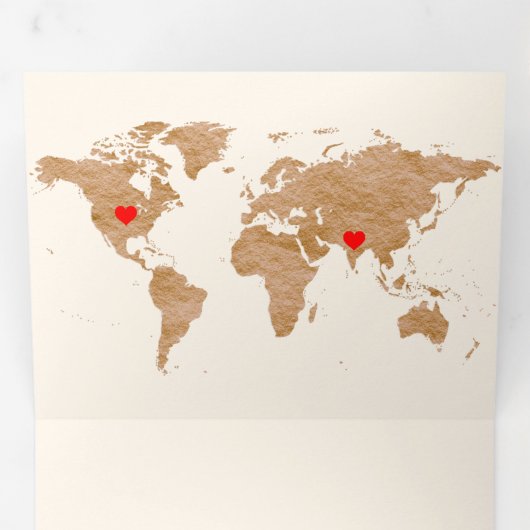 Invitation Trois Volets Cream Bronze World Map All in One Wedding (Intérieur en premier)