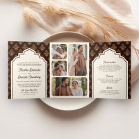 Cream Brown Ikat Photo Collage Mariage indien