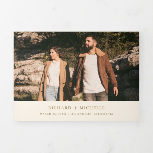 Invitation Trois Volets Cream Gold Arch Photo QR code Wedding (Page de couverture)