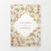 Invitation Trois Volets Cream Gold Paisley Floral QR Code Mariage indien (Page de couverture)