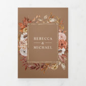 Invitation Trois Volets Cream Terracotta Floral QR Code Beige Tan Wedding (Page de couverture)