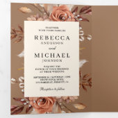 Invitation Trois Volets Cream Terracotta Floral QR Code Beige Tan Wedding (Intérieur en premier)