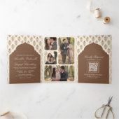Invitation Trois Volets Crème Brown Ikat Tous en un Mariage indien (Intérieur)