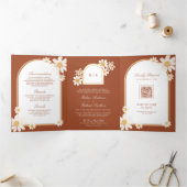 Invitation Trois Volets Crème en terre cuite Jaune Daisy Tout en un Mariag (Intérieur)