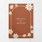 Invitation Trois Volets Crème en terre cuite Jaune Daisy Tout en un Mariag (Page de couverture)