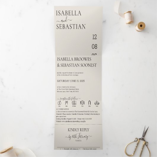 Invitation Trois Volets Crème mariage Tout dans un ensemble (Intérieur)