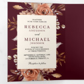 Invitation Trois Volets Crème Terracotta Floral QR Code Mariage Bourgogne (Intérieur en premier)