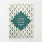 Invitation Trois Volets Crème turquoise Ikat Tous en un Mariage indien (Page de couverture)