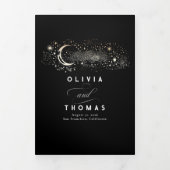 Invitation Trois Volets Crescent Moon Stars Celestin Black Mariage Photo (Page de couverture)