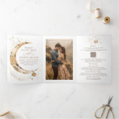 Invitation Trois Volets Crescent Moon Sun Halo Celestial Mariage Photo (Intérieur)