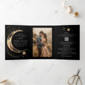Invitation Trois Volets Crescent Moon Sun Halo Celestial Mariage Photo (Intérieur)