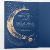 Invitation Trois Volets Crescent Moon Sun Halo Celestial Mariage Photo (Intérieur en premier)