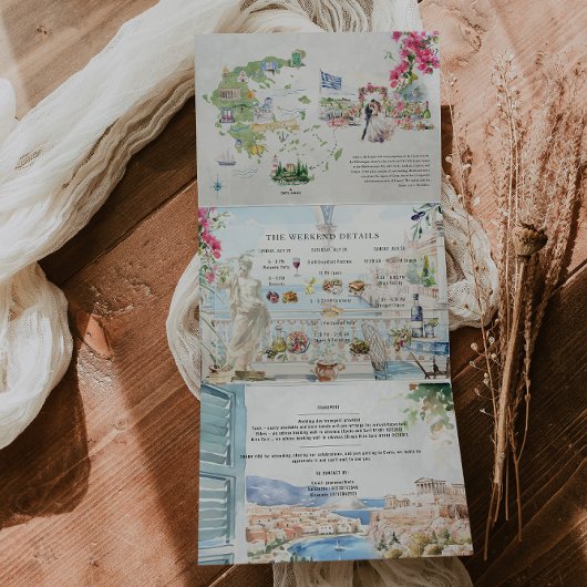 Invitation Trois Volets Crète, Grèce | Mariage illustré