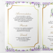 Invitation Trois Volets Croix catholique dorée à fleurs violettes Code QR (Intérieur en premier)