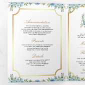 Invitation Trois Volets Croix catholique dorée florale bleue Code QR Maria (Intérieur en premier)