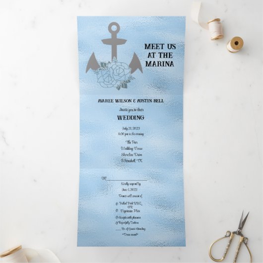 Invitation Trois Volets Crystal Blue Marina Style Mariage (Intérieur)