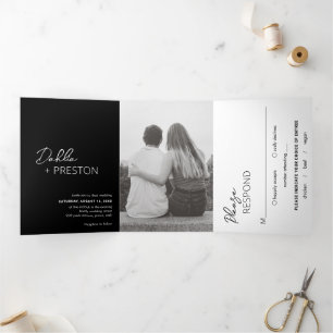 Invitation Trois Volets Dahlia Black Contemporary Modern Mariage