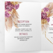 Invitation Trois Volets Dahlias Rose Bourgogne Pampas Fleurs séchées Grass (Intérieur en premier)