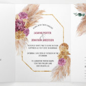 Invitation Trois Volets Dahlias Rose Bourgogne Pampas Fleurs séchées Grass (Intérieur au milieu)