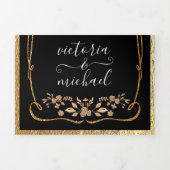 Invitation Trois Volets Dark & Moody Gold et Black Floral Mariage (Page de couverture)